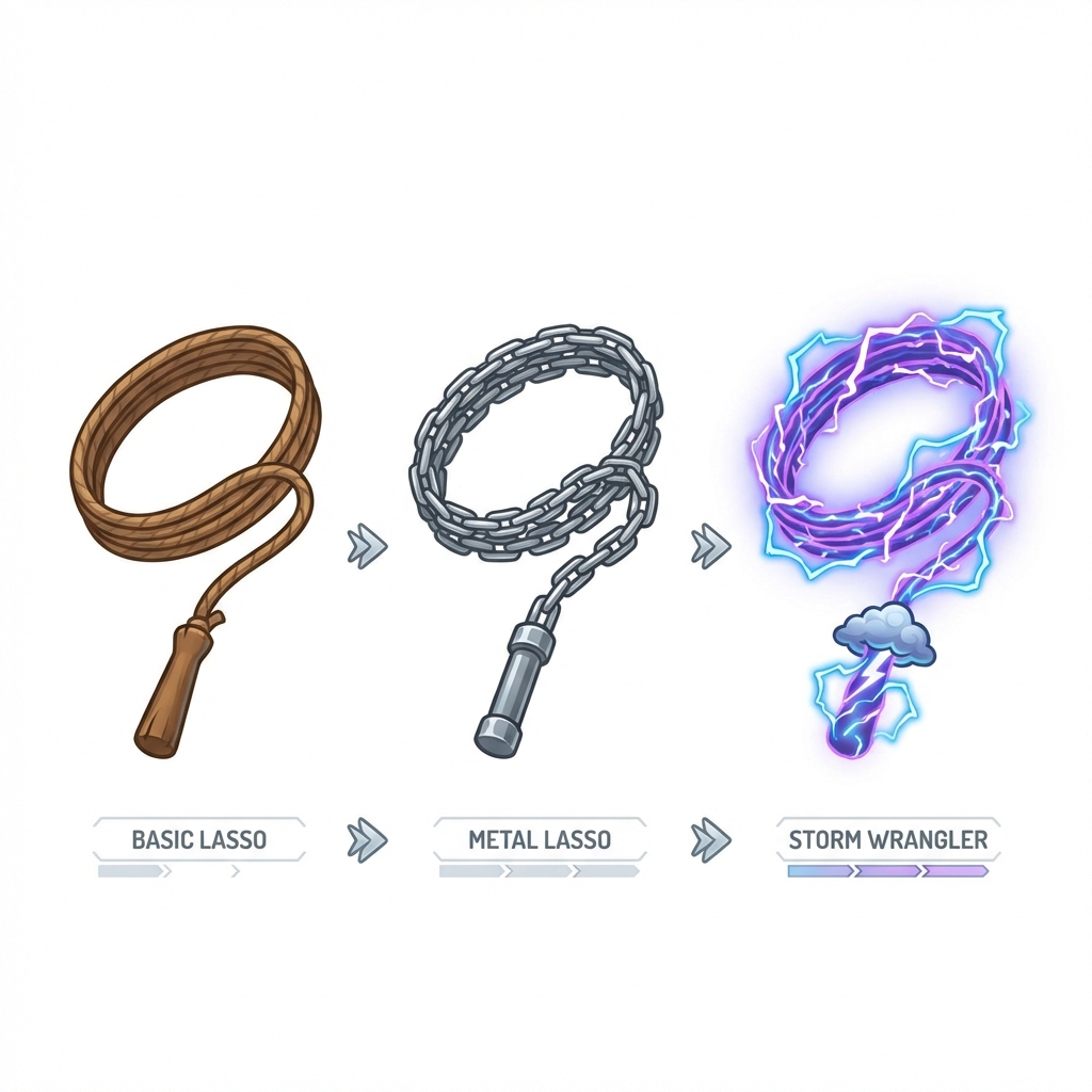 Lasso Progression - Basic, Metal, Storm Wrangler